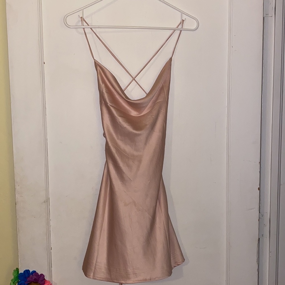 princess polly dress, light pink satin size 2 tie back “Celena mini dress pink”